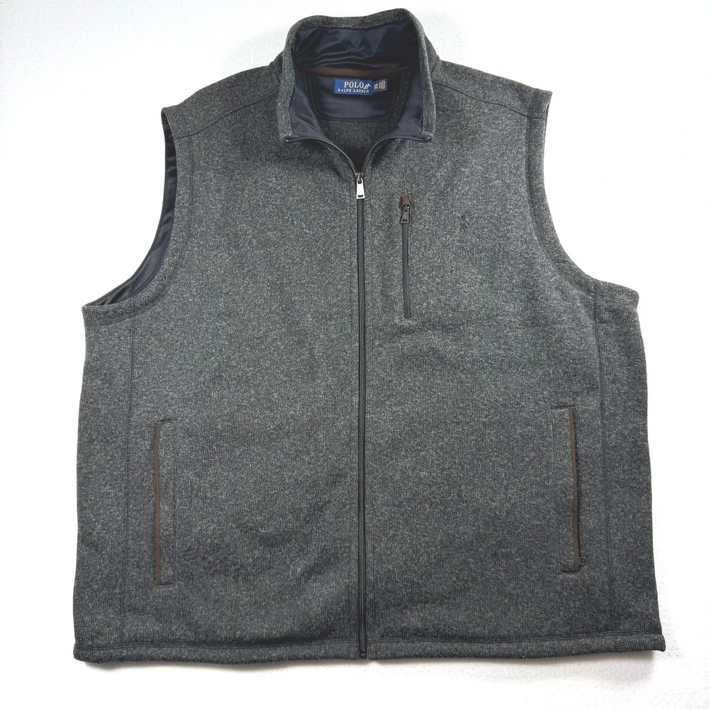 Polo Ralph Lauren Mens Gray Sweater Fleece Full Zip Vest Big & Tall 3XB 3TG